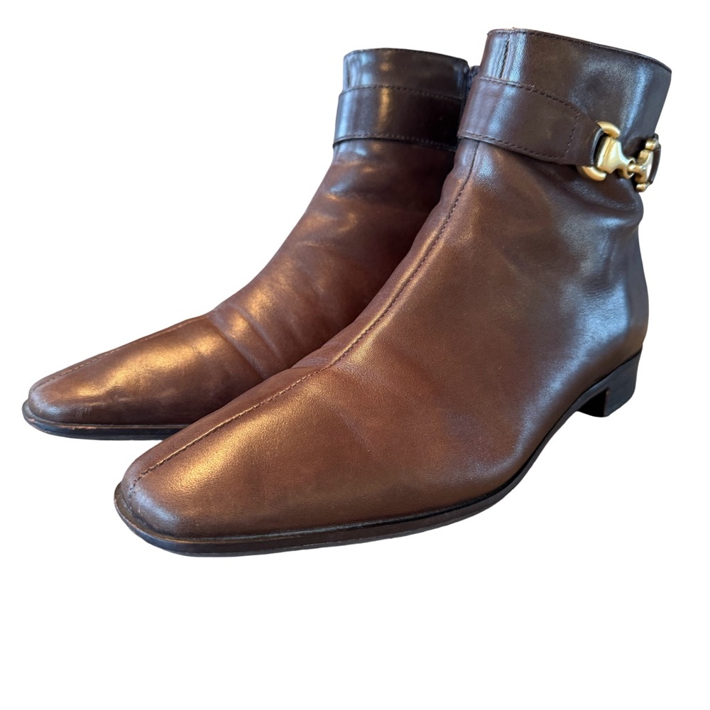 Talbots Minimalist Brown Leather Women’s Ankle Boots In Brown Size 8
